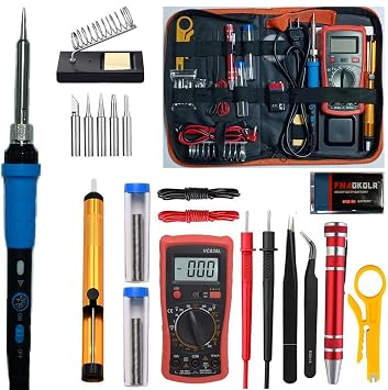 Soldering Iron Kit, Digital Multimeter Kit, Multi Tester, Voltage Tester, Measures AC/DC Voltage, Current, Resistance/Continuity/Diode/Triode. Solder Iron, Adjustable Temperature Red