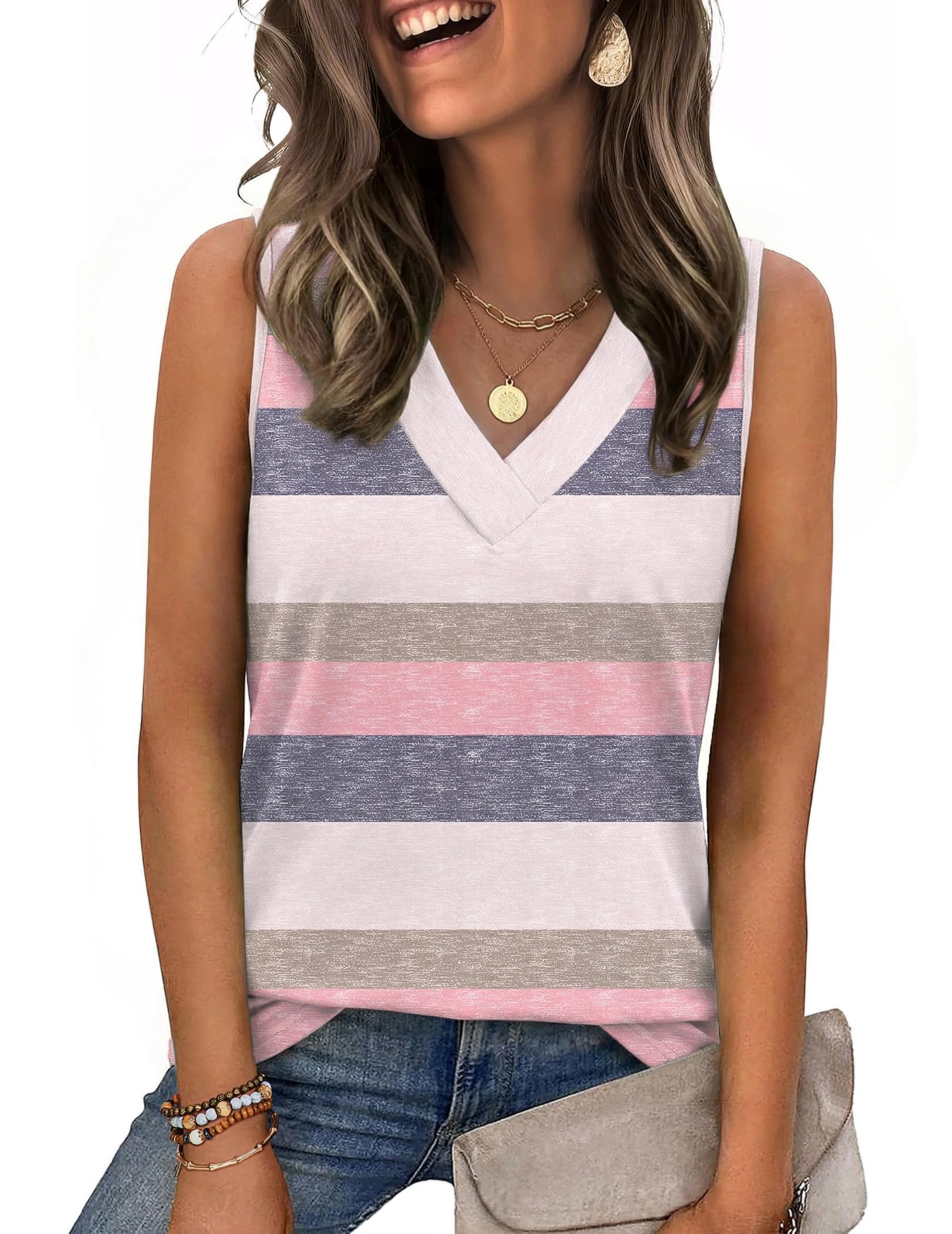 Zeagoo Tank Top for Women 2026 Spring Summer V Neck Loose Fit Sleeveless Tops Beach Vacation Clothes — view 6