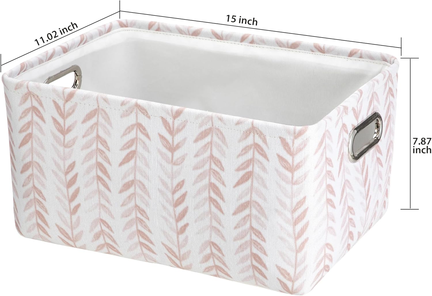 Pink Blush Leaf Decorative Canvas Storage Basket with Handles, 4 Pack, 15x8x11 Inches