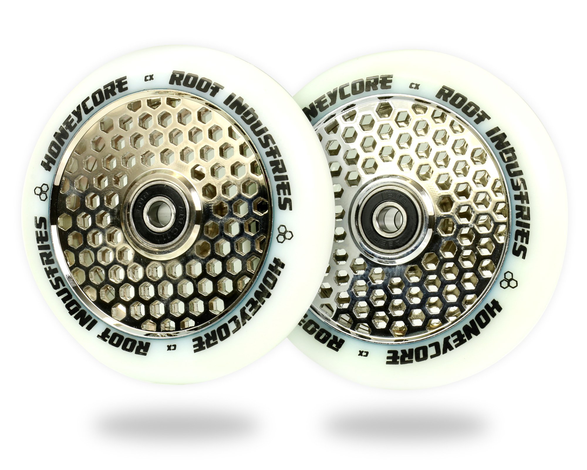 110mm Honeycore Wheels - White/Mirror