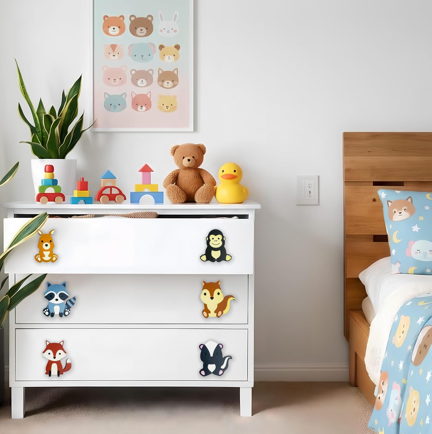 8 Pack Cute Wooden Children's Cabinet Knob Nursery Kids Dresser Knobs Safari Animal Drawer Knobs Pulls
