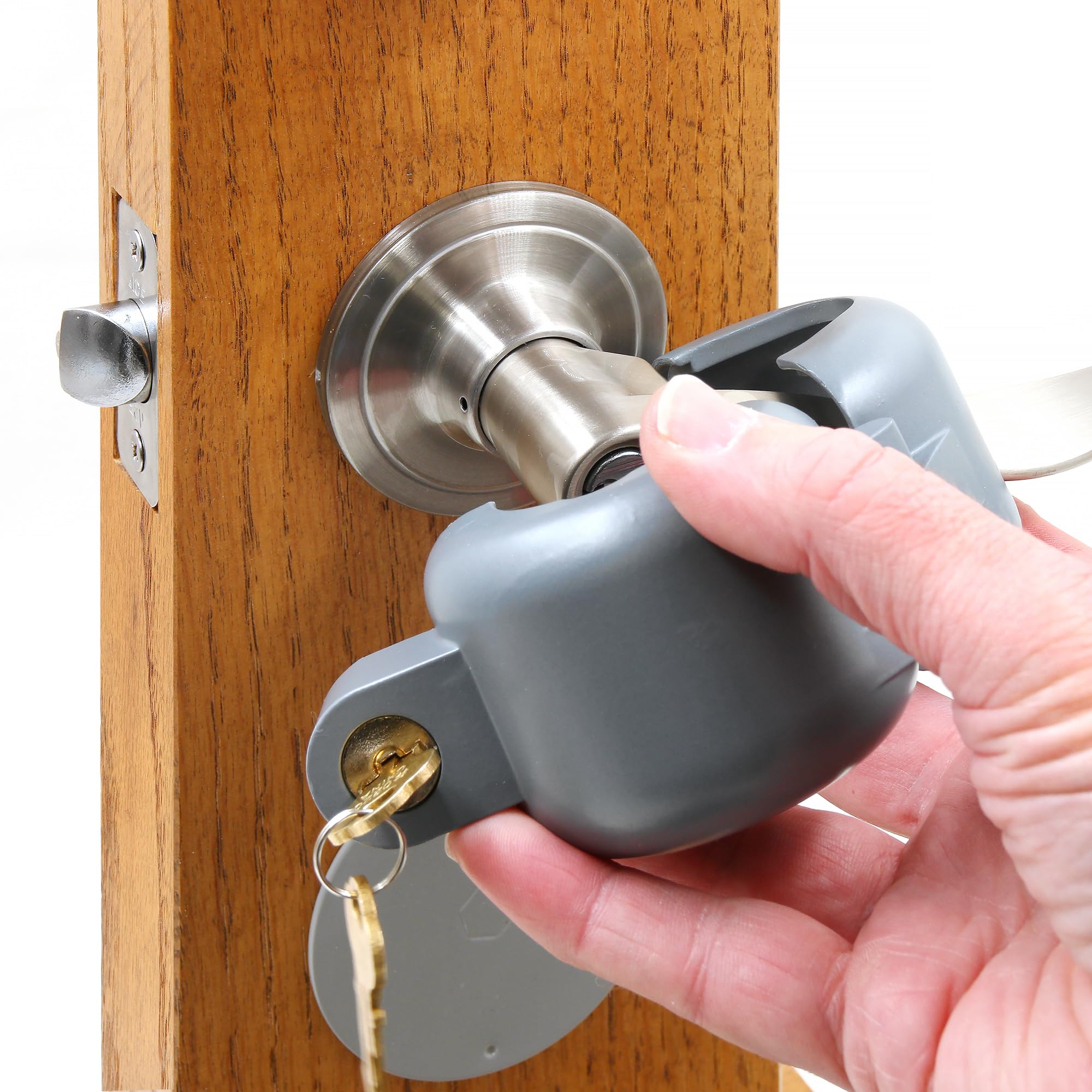 Defender Security S 4181 - Dispositivo de bloqueo de mango con llave para bloquear el acceso a la cerradura, extraíble y fácil de usar, se adapta a manijas de palanca (paquete individual)