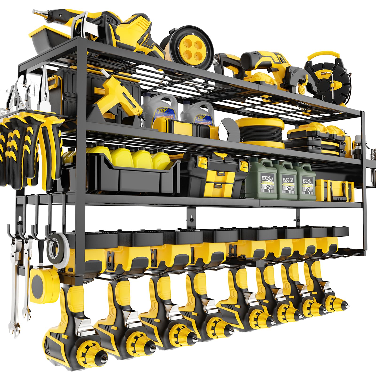 Power Tool Organizer Wall Mount Christmas Gifts for Fathers Dad, 4 Layers Heavy Duty Metal Garage Organization Loads 360lbs with 8 Cordless Drill Holder, Tool Shelf for Garage Workshop, UtilityRacks