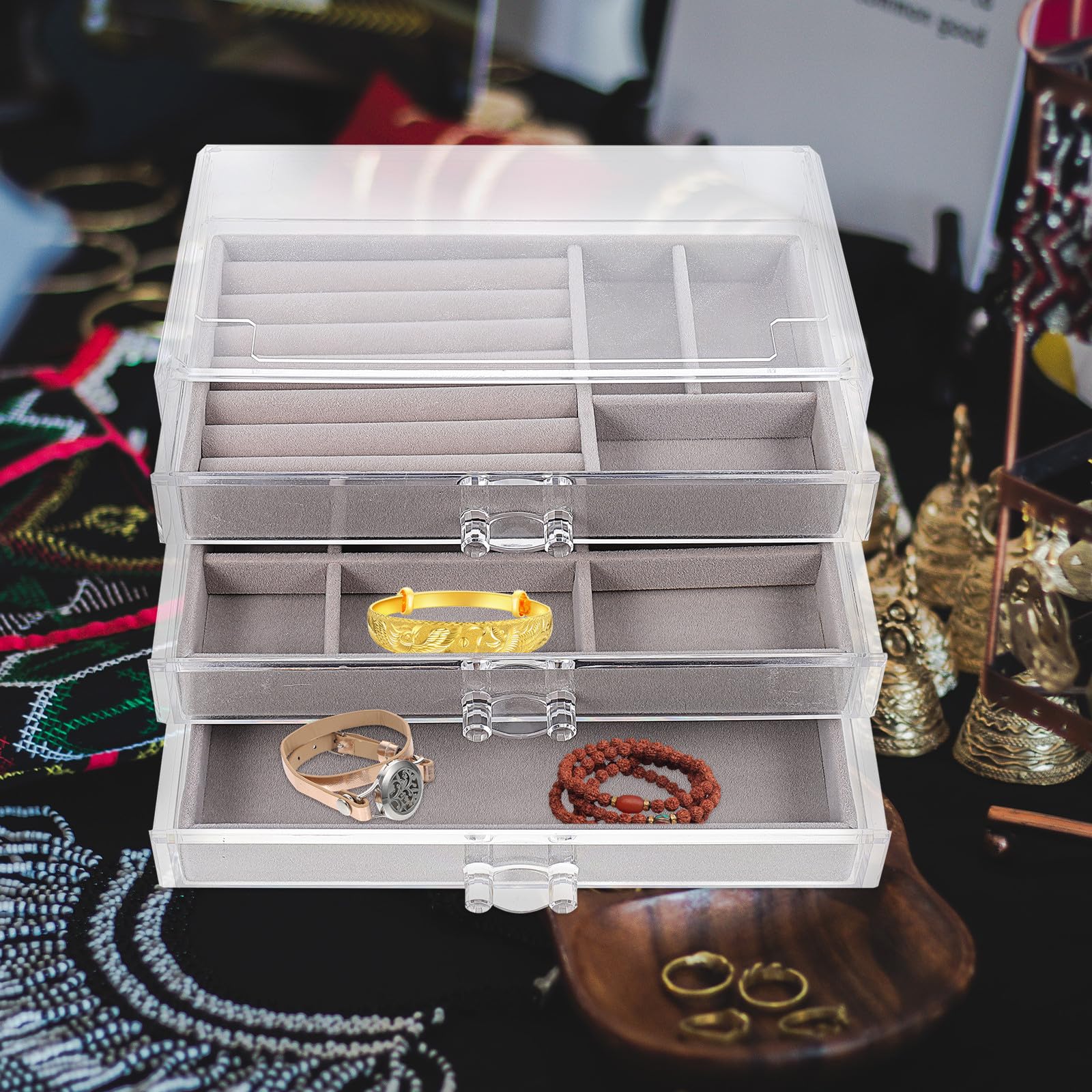 Organizer Multi-funzionale in Plastica 3 Cassetti per Gioielli e Accessori, Grande Capacità e Salvaspazio, per Camera e Scrivania