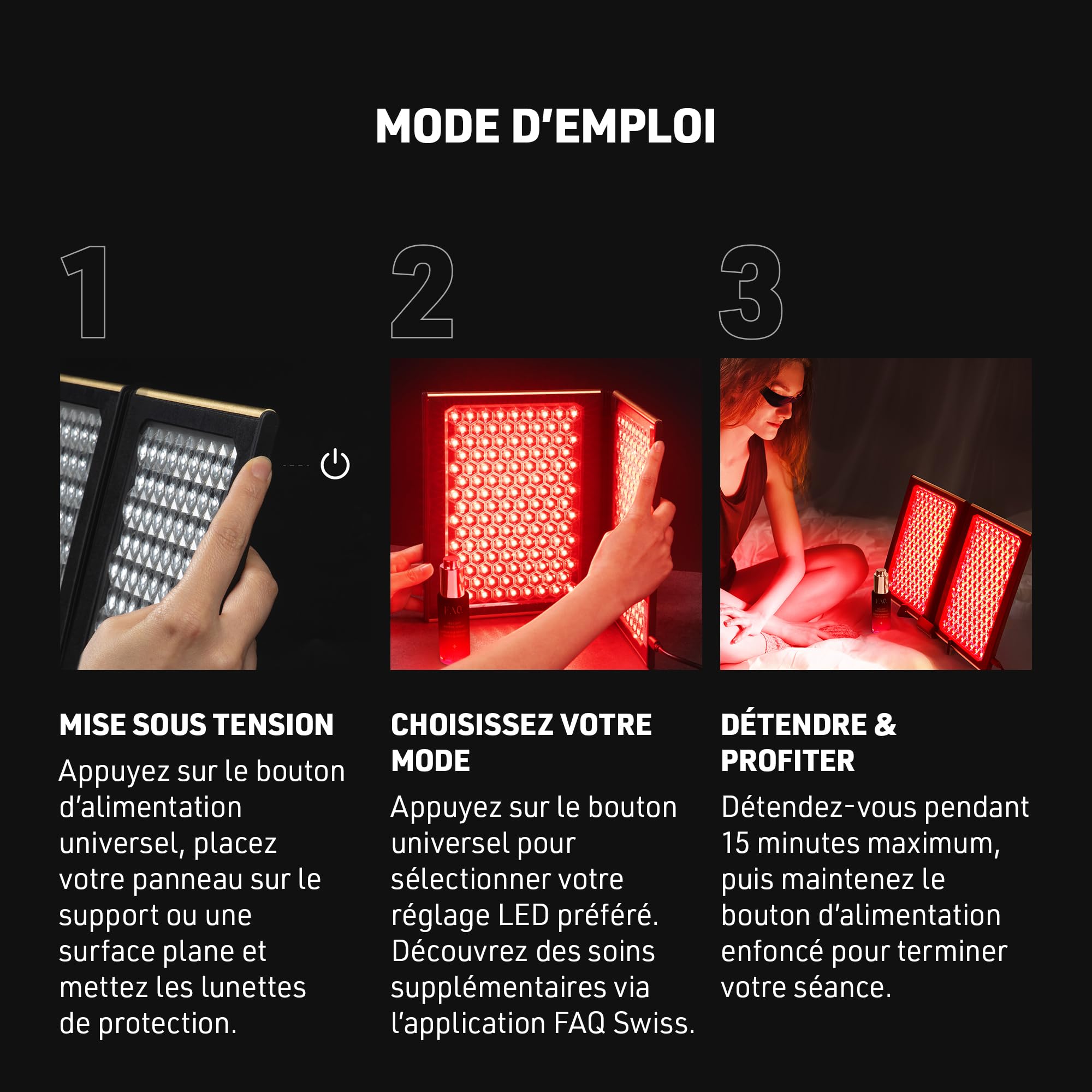 FAQ Panneau LED Double – Lampe multicolore et infrarouge à 512 LED pour le bien-être, la relaxation à domicile et la routine de soins de la peau