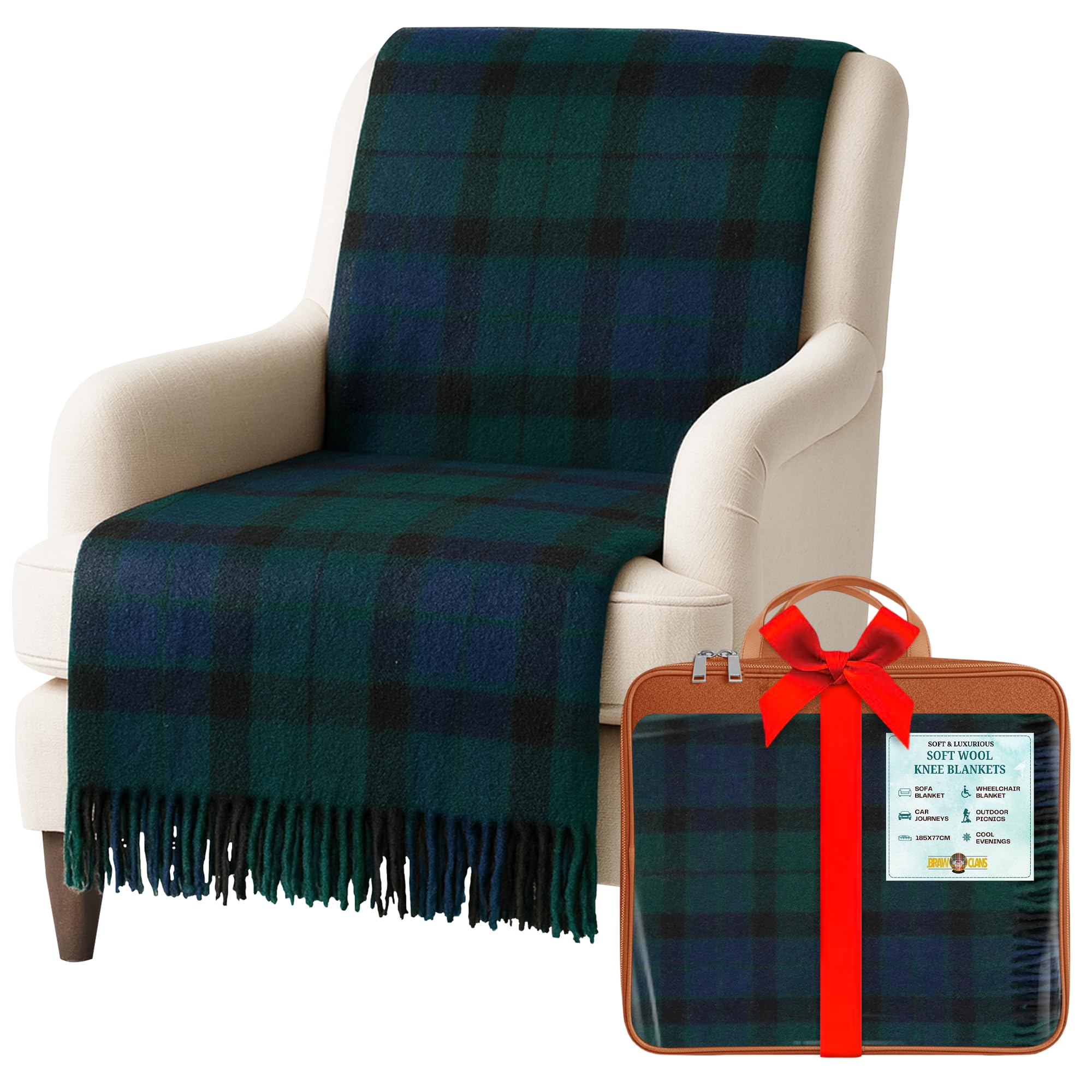 Braw Clans Tartans Mackay Soft Wool Tartan Knee Blanket Lap Throw - Lap Blanket For Sofa With Fringed Edges - Compact Travel Essentials & Car Seat Throw - Plaid