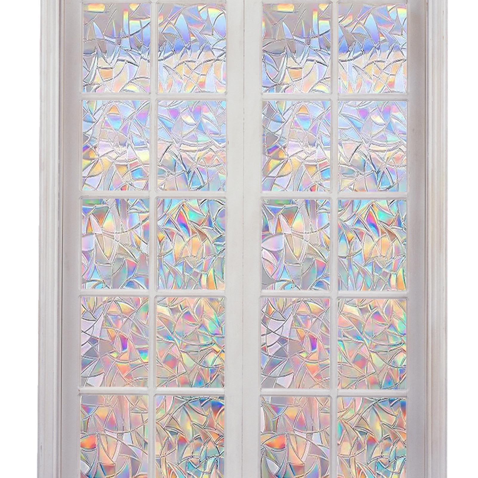 Bellv 45 X 100Cm Door Window - Frosted Window Cling - Window Privacy Film, Decorative And Stained Glass Window Stickers, Rainbow Cling Holographic,No Glue Frosted