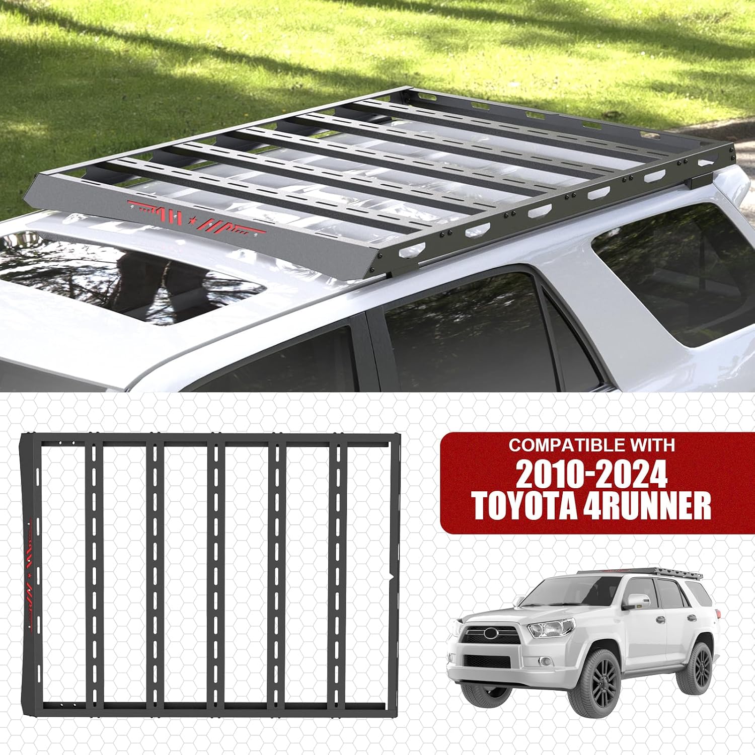 Full Size Roof Rack Cargo Basket Compatible with 2010-2024 Toyota 4Runner 5th Gen, Heavy Duty Roof Rack Cross Bars Cargo Basket Overland Cargo Carrier, 800 lbs Load Capacity