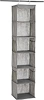Amazon Basics 6-Tier Hanging Closet Organizer with Pockets, Grey - Space-Saving Shelf for Clothes & Accessories, 12"x9"x8.5"