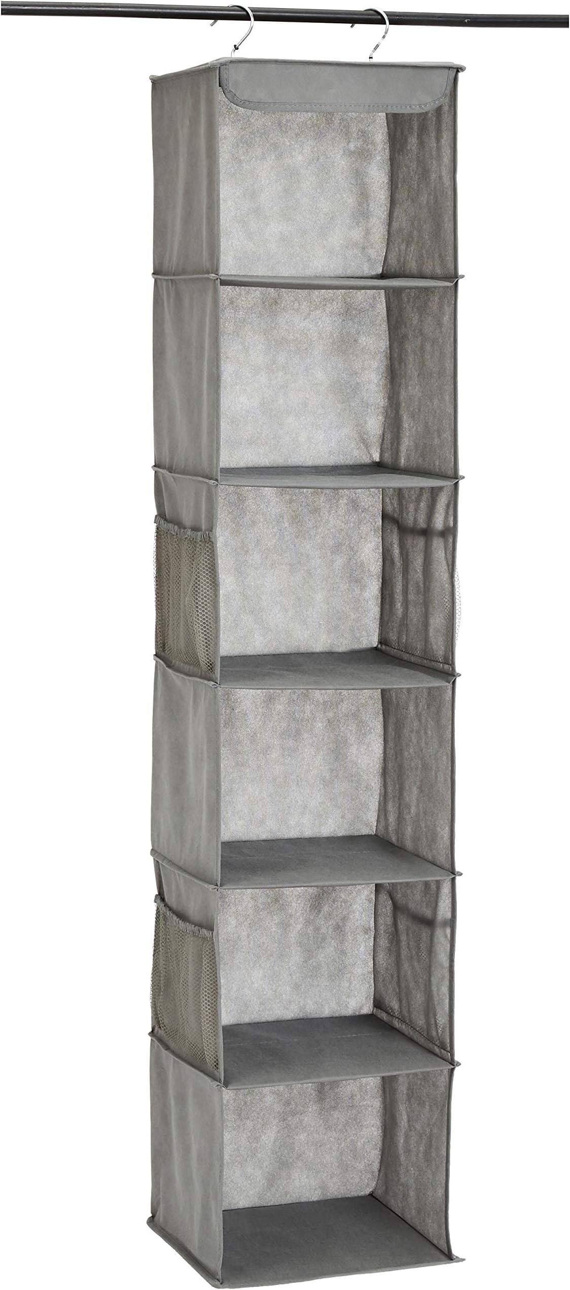 - Amazon Basics 6-Tier Hanging Closet Shelf Organizer With Pockets, 8.5" D x 12" W x 9" H, Grey | Organizer, With Pockets