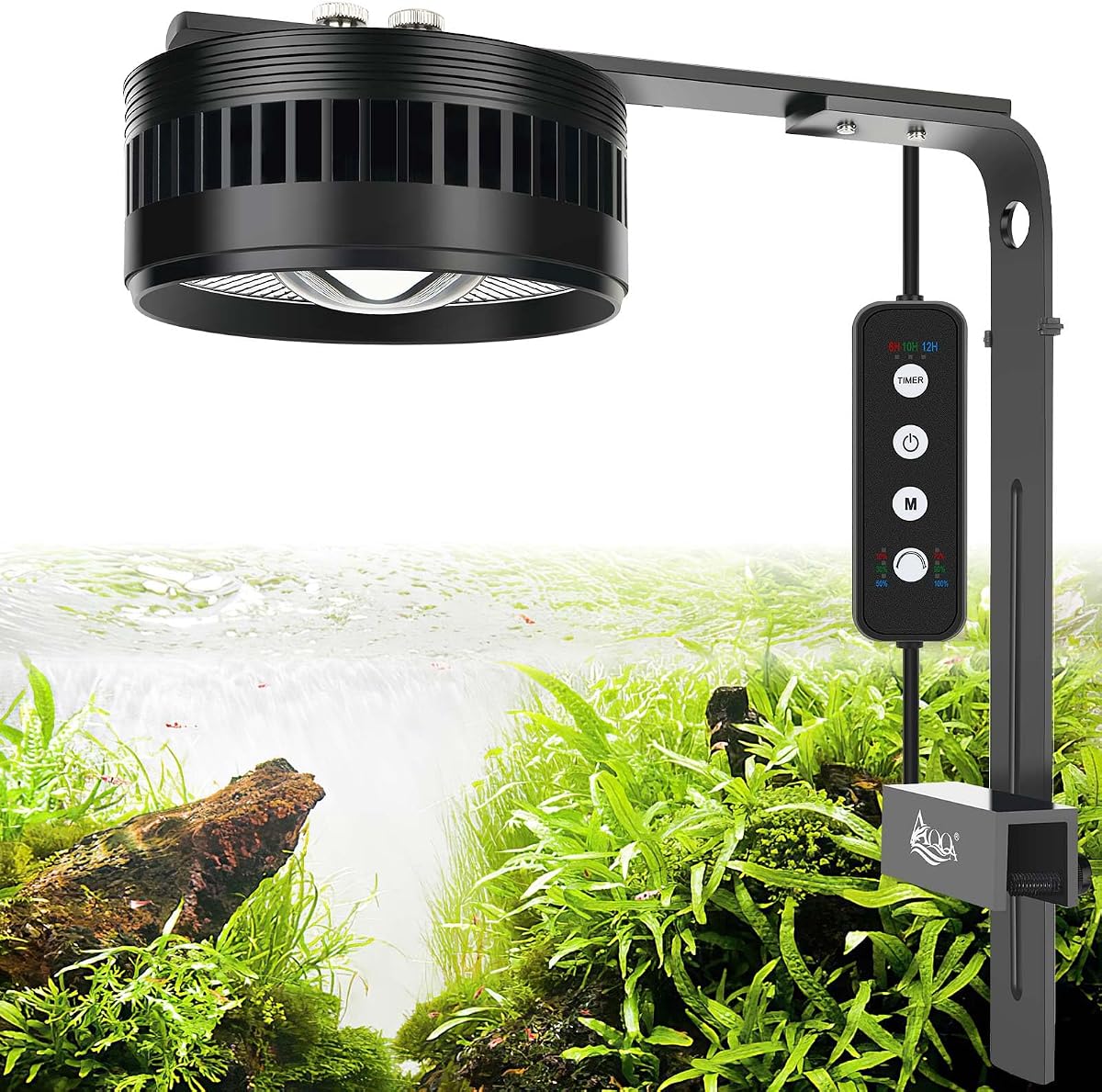 AQQA Aquarium Clip-On Stream Light with Controller, LED Fish Tank Light | with 3 Modes (White/RGB/Full Spectrum), Timer & 6 Brightness Levels, Adjustable Clamp for Freshwater Plants Fish Tanks 35W