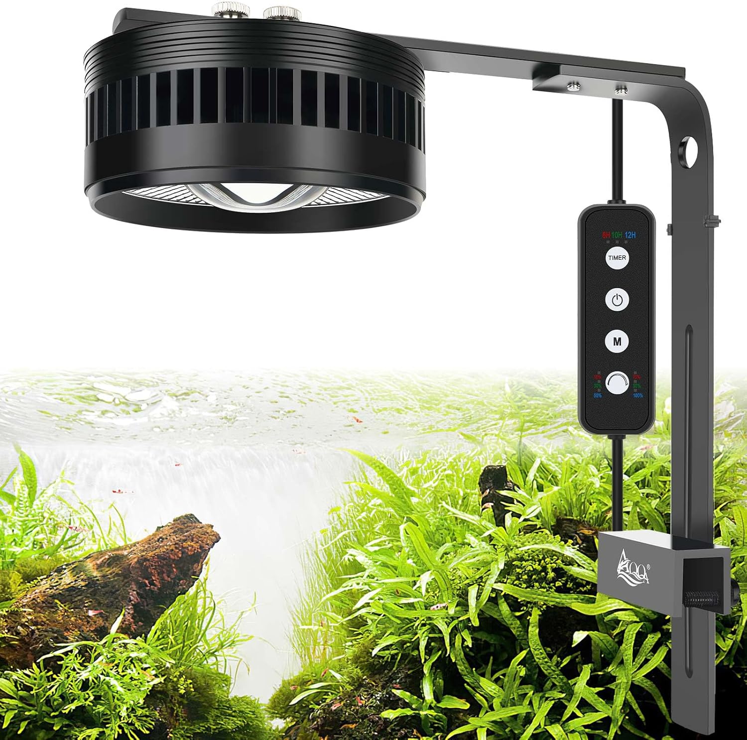 AQQA 35W Clip-On Aquarium LED Stream Light with Timer, 3 Modes (White/RGB/Full Spectrum), 6 Brightness Levels for Planted Fish Tanks