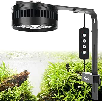 AQQA 60W Clip-On Aquarium LED Light With Controller - Full Spectrum, Timer, 6 Brightness Levels, For 30-100 Gallon Planted Tanks