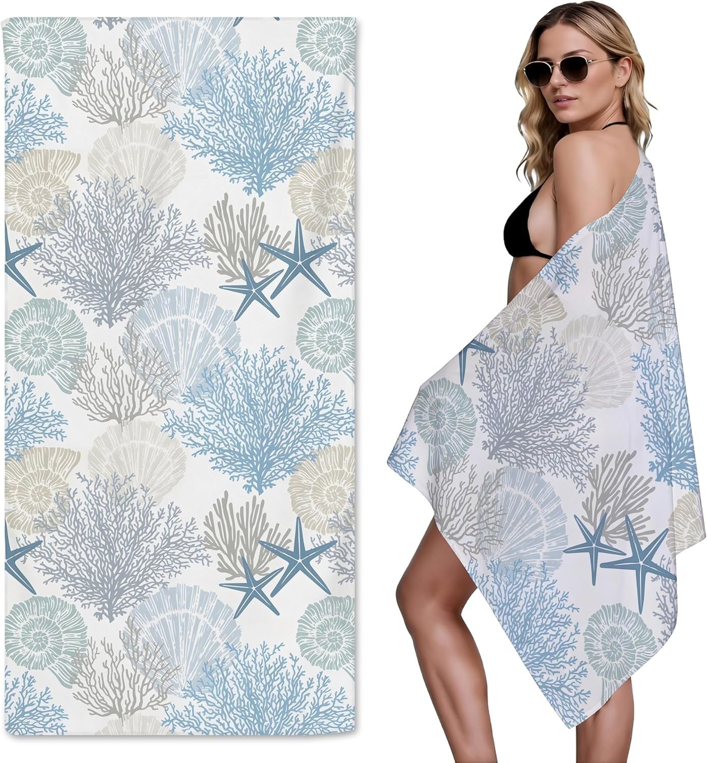 YZQGLHP Starfish Microfibre Beach Towel Seaweed Beach Bath Towel Quick Drying, Lightweight, Sand-Free, Durable, for Pool, Gym, Camping, Travel Towel 90x200cm