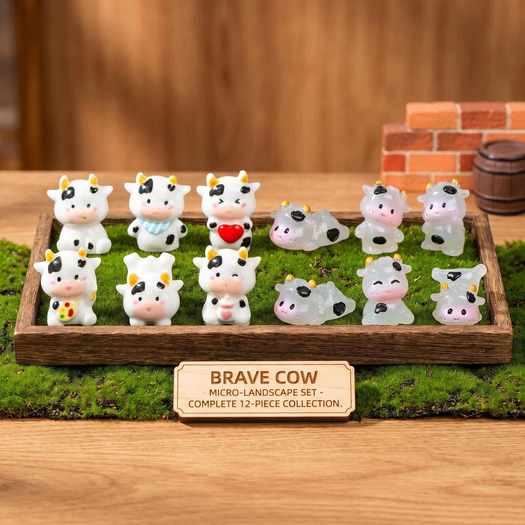 Cosiesnest 12 Pcs Mini Cow Figurines Tiny Resin, Luminous Animals Mini Resin Figures Little Plastic Animals Miniature Animal for Garden Landscape Home Car Dash Decoration Desktop Ornament