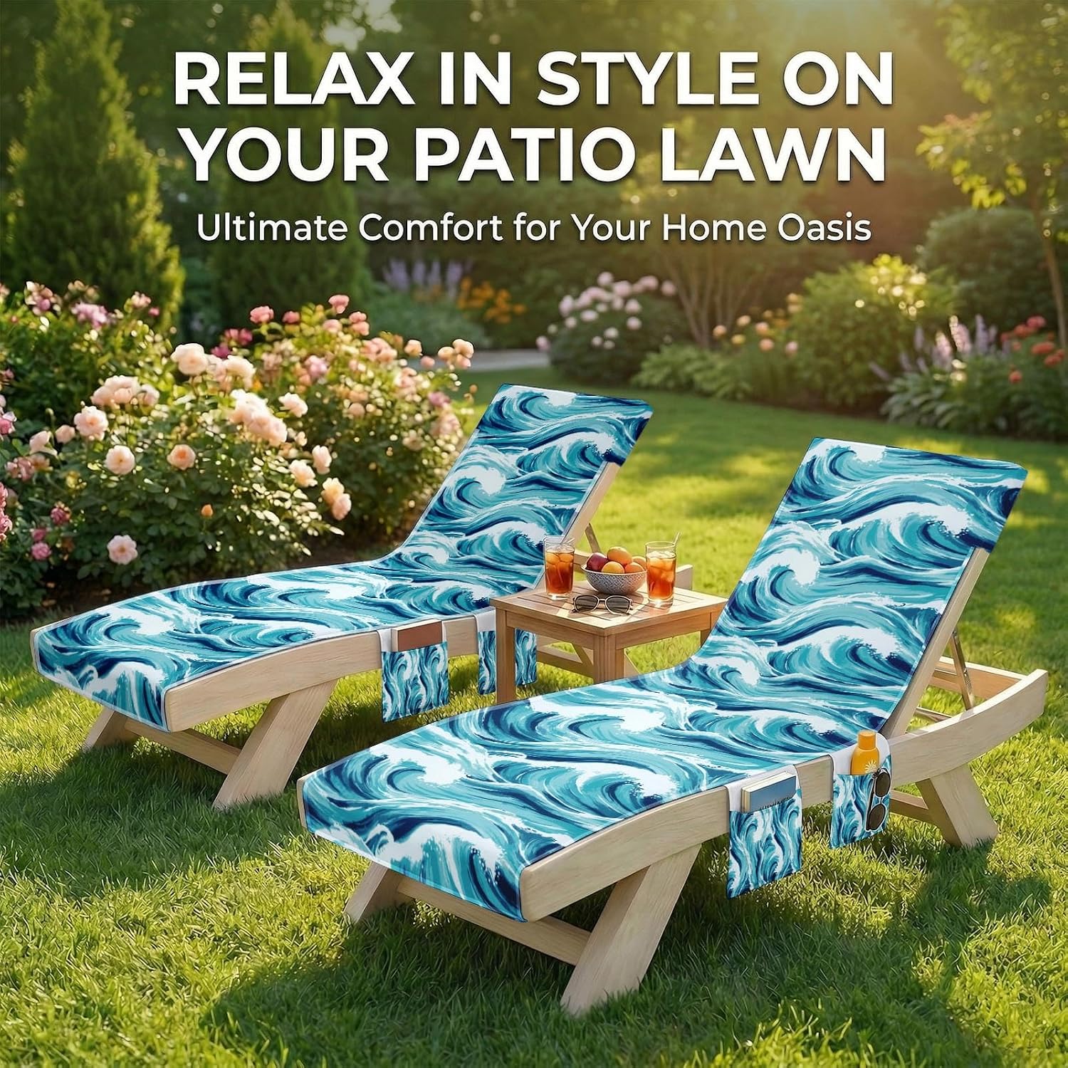 Lounge Chaise Chair Towel Covers, 2 Pack, Blue Ocean, 85X30 in image 4