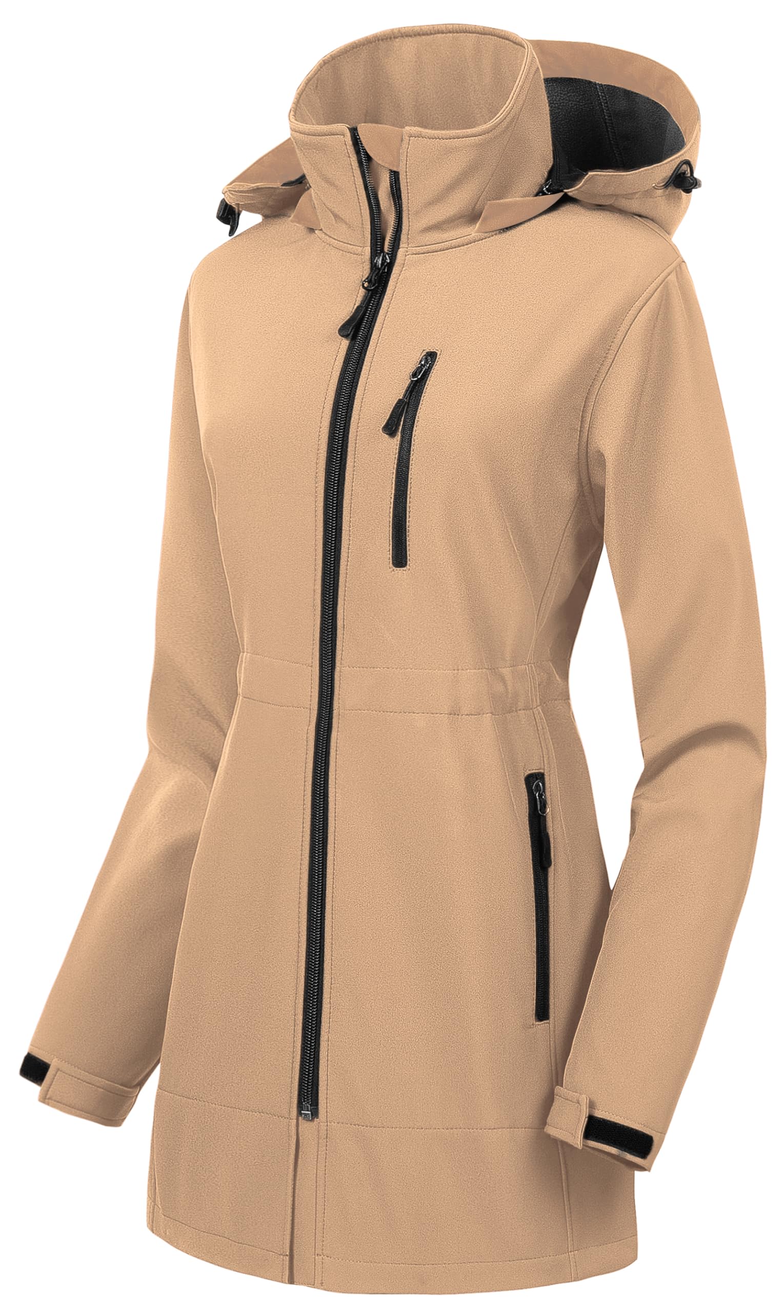 CREATMO US Women's Lightweight Waterproof Long Softshell Tactical Jacket Fleece Lined Windbreaker