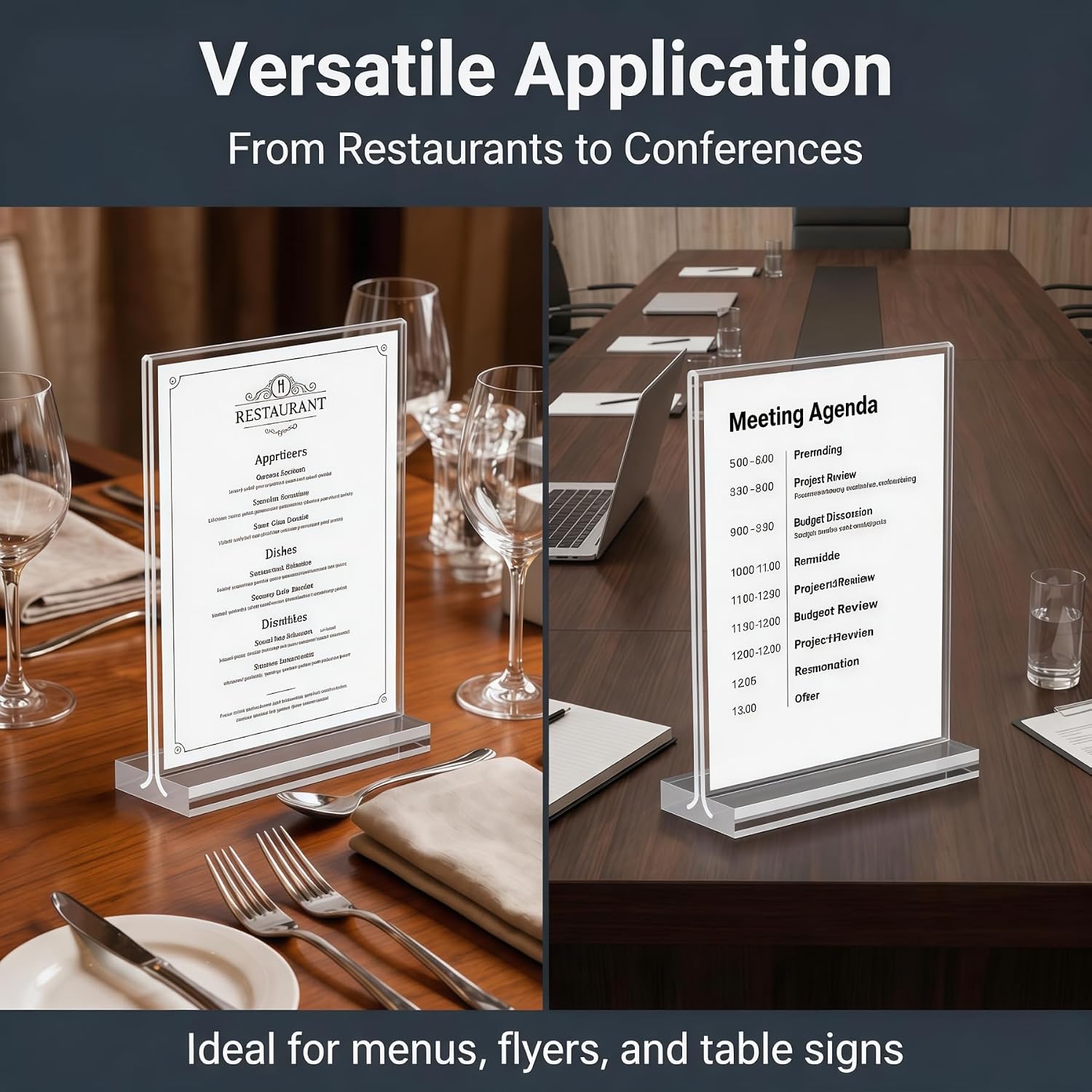 Amzlink® 10 Pack Acrylic Sign Holder 8.5 x 11, Double Sided Clear Tabletop Display Stand with T-Shaped Base, Plastic Table Sign Holder for Menus Flyers, Brochures, Table Numbers, Picture Frames, Restaurant, Office, Retail, Wedding & Party Decoration