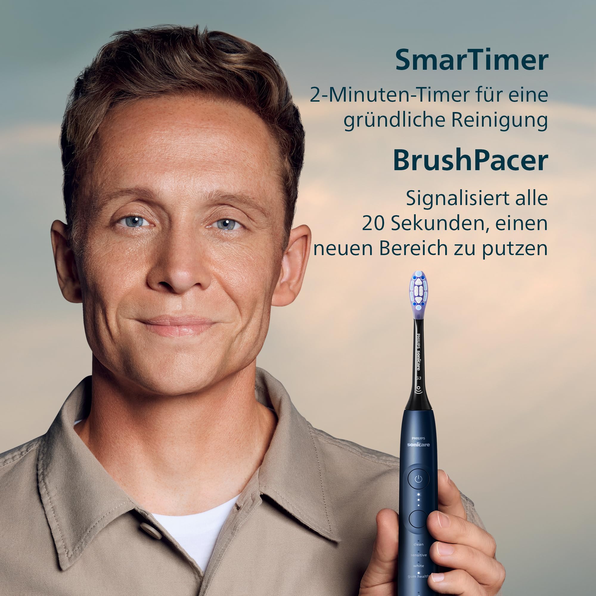 Philips Sonicare 7100 elektrische Zahnbürste, Schallzahnbürste mit App, 4 Putzmodi und 3 Intensitätsstufen, Andruckkontrolle, EasyStart, Weiß und Marineblau, 2er Pack, HX7429/01 [Neue Technologie]