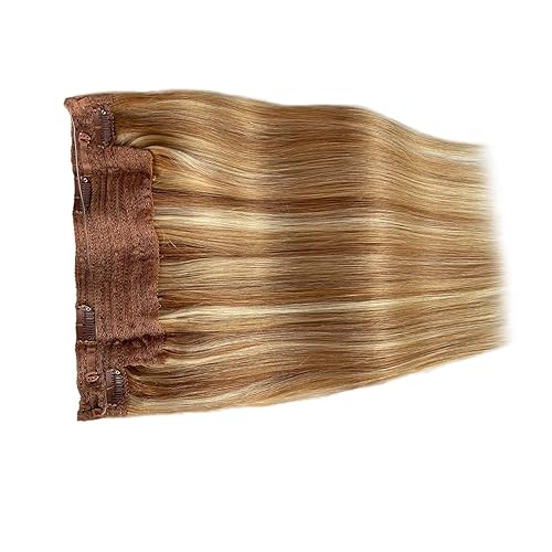 Miniatura 8 de Extensiones de cabello humano real con halo de 16 pulgadas, 2.82 oz, balayage, rubio degradado, extensiones de cabello humano rubio dorado con rubio