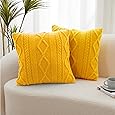 Throw Pillow Covers Set of 2 -Handknit Decorative Throw Pillow Covers,Wool Woven Cushion Covers,Chunky Yarns Couch Pillow Covers for Sofa Living Room Home Decor,Straw,16x16 Inch