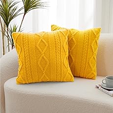 Throw Pillow Covers Set of 2 -Handknit Decorative Throw Pillow Covers,Wool Woven Cushion Covers,Chunky Yarns Couch Pillow Covers for Sofa Living Room Home Decor,Straw,16x16 Inch