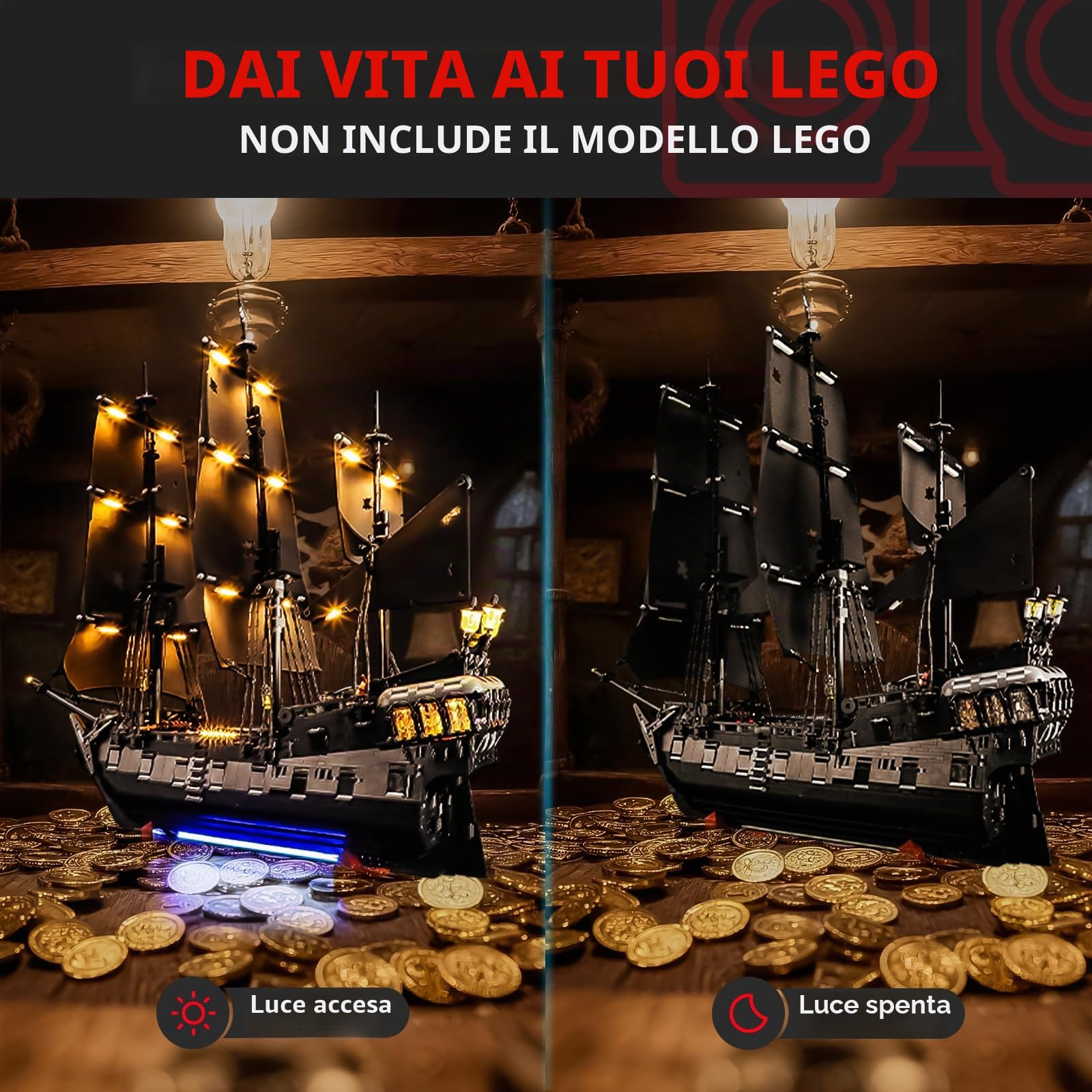 BRIKSMAX Kit di luci 2.0 compatibile con icone Lego Captain Jack Sparrow's Pirate Ship 10365 - Kit di illuminazione a LED (solo accessori), tecnologia per nascondere i cavi per display, regali e