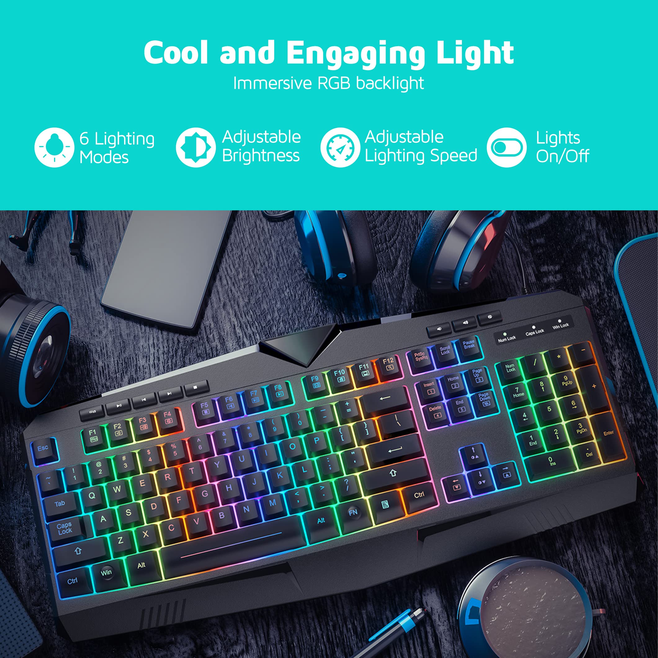 Amazon | ゲーミングキーボード 有線 7色 LED レインボーバックライト