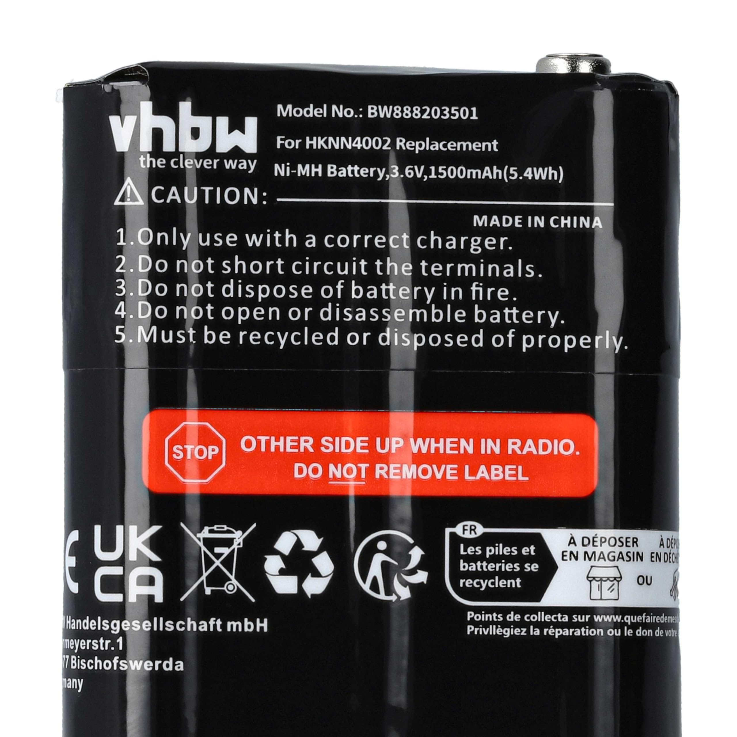 vhbw 2 x akumulator zastępuje Motorola NNTN4385, PMNN4477, NNTN4384, PMNN4477A, PMNN4477AR do radia (1500mAh, 3,6V, NiMH)