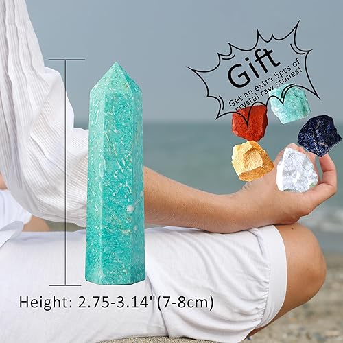 Miniatura 2 de Runyangshi Torre de cristal curativo de cuarzo rosa natural de 3 pulgadas con 5 piedras crudas de cristal en bruto para Reiki Chakra Meditación