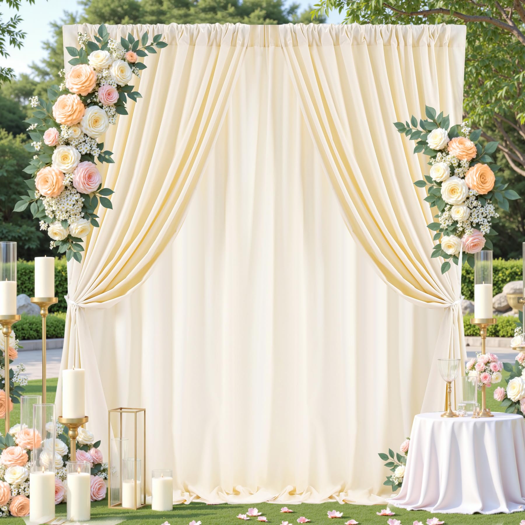 4 Stücke 150x 300 cm Elfenbein Hintergrund Vorhang für Hochzeit Party Faltenfreie Fotowand Hintergrund Vorhänge Taufe Baby Dusche Braut Dusche Party Deko