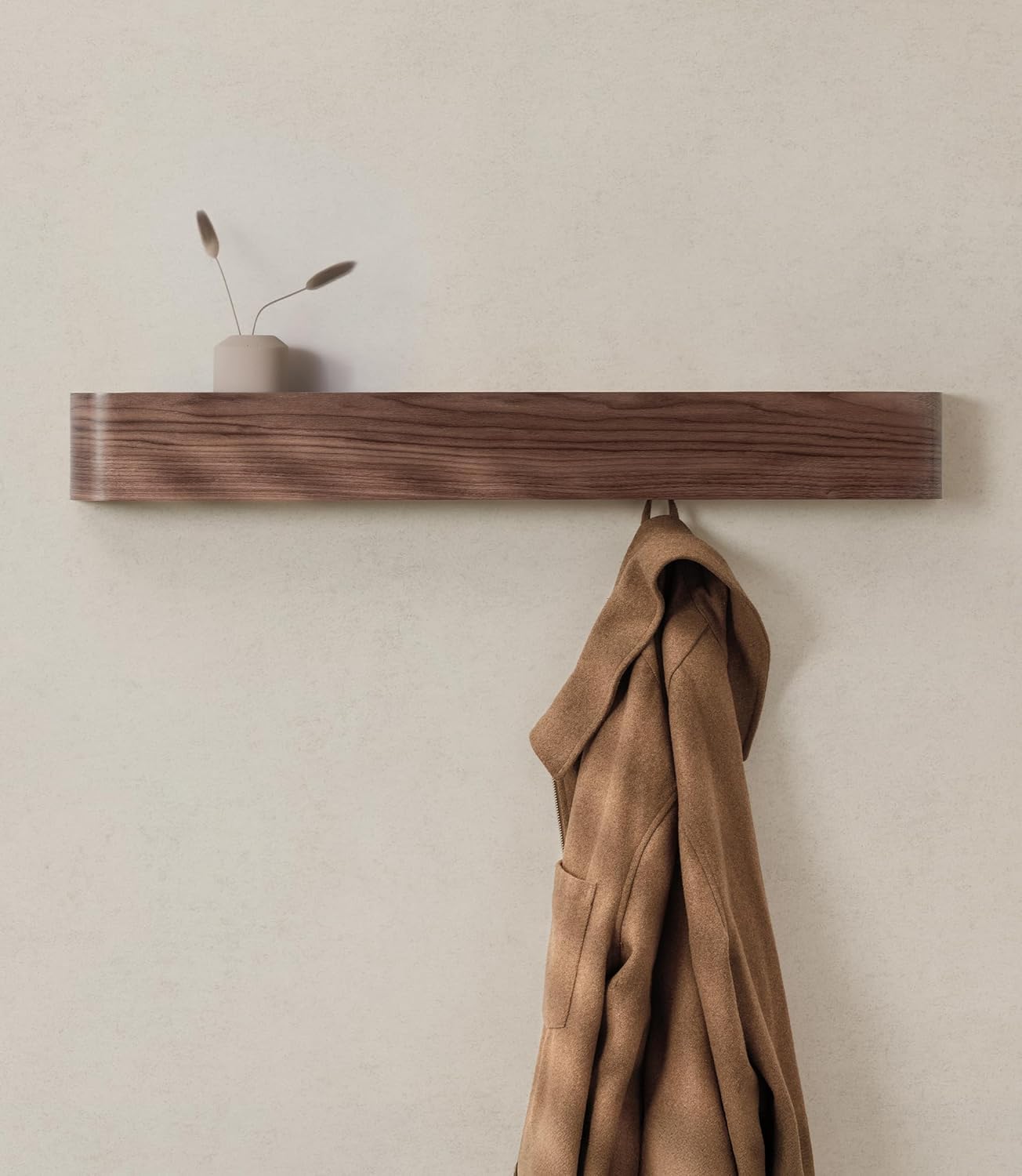 Kazai. Wall-Mounted Coat Rack 'Toke' - Modern Design with Hidden Wall Hooks - Solid Wood Veneer Panel Coat Hanger - Walnut 8 Hooks Walnut