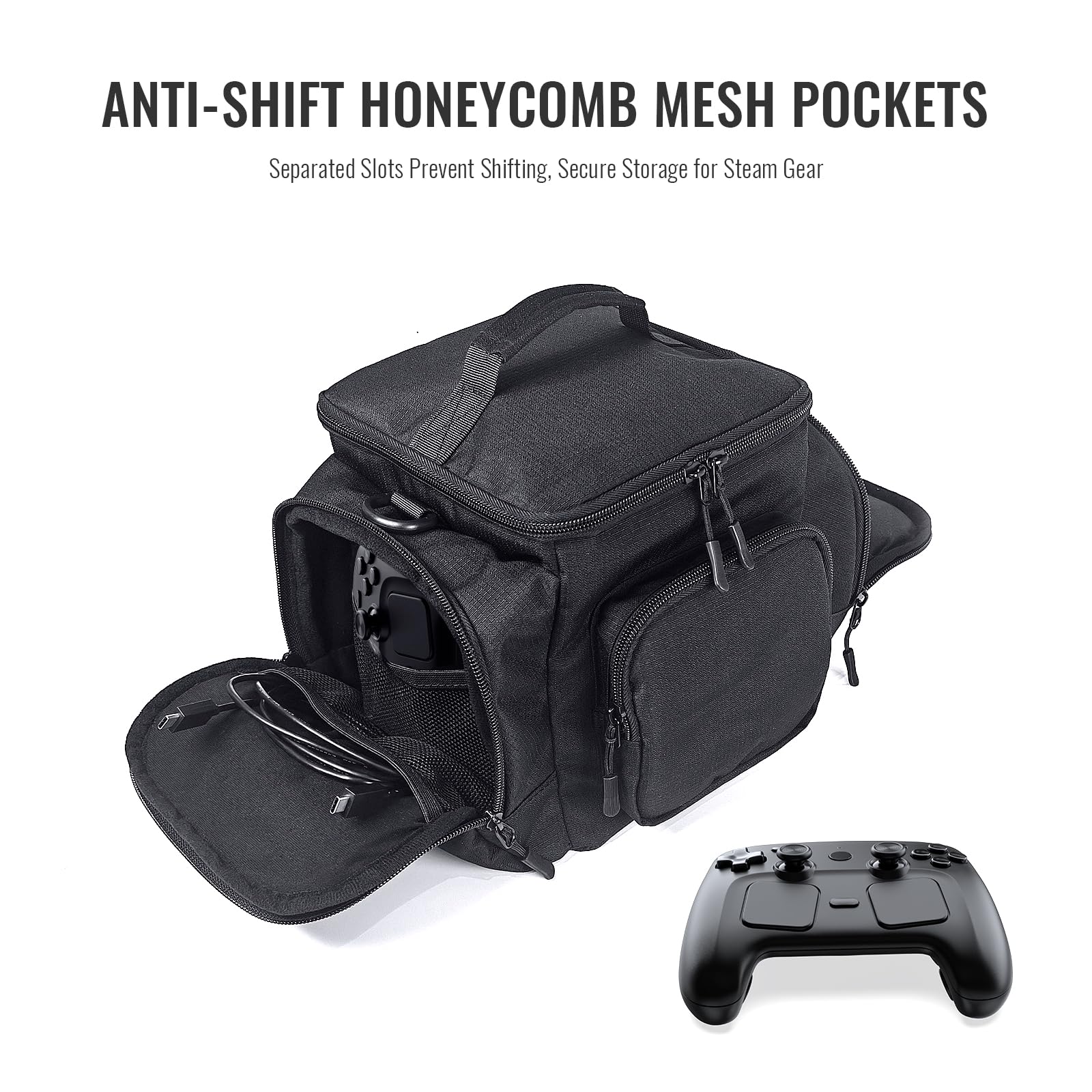 Custodia da viaggio compatibile con macchina a vapore e accessori, tasche multiple per controller, HDD portatile, cavi e altro, poliestere impermeabile con protezione imbottita