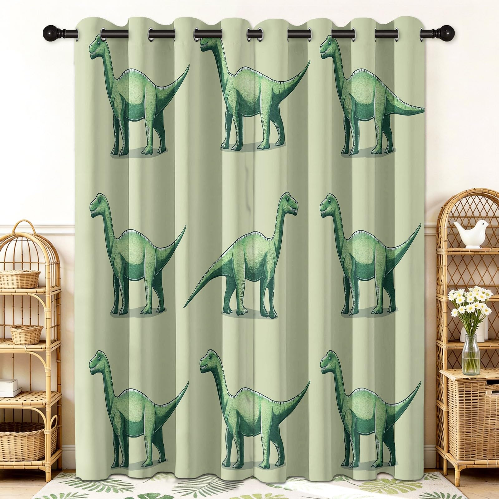 Minimaliste Moderne Rideaux Occultants Thermiques Isolants, Animaux Dinosaures Anti Froid Rideau à Oeillet - Lot de 2 Rideau de Fenêtre pour Salon Enfant Chambre Cuisine 110 X 215 cm (L x H)
