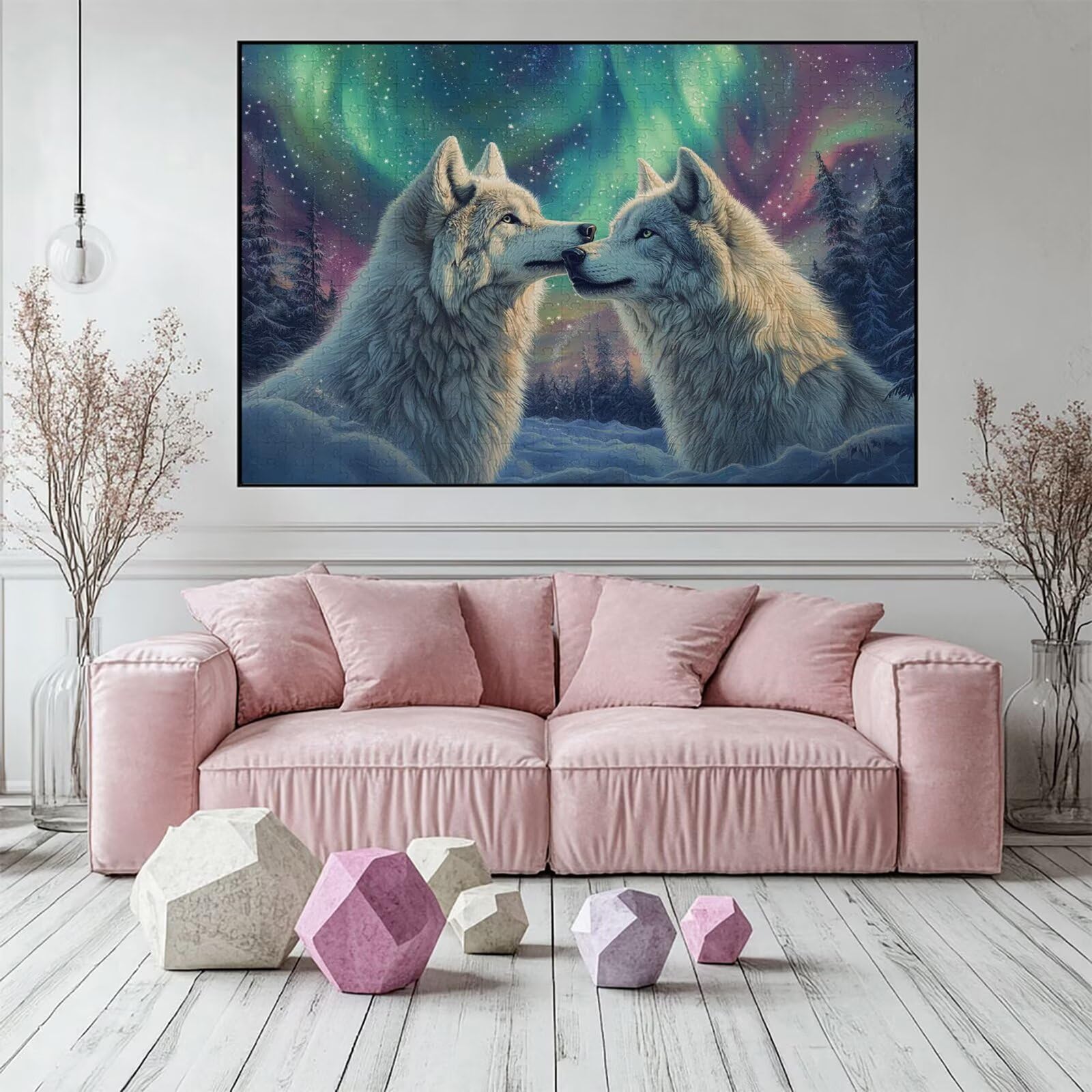 Puzzle 3000 elementów wilk puzzle dla dorosłych zorza 122 x 81 cm unikalne rzemiosło klasyczne 3D drewniana układanka do rodzinnych gier aktywnych, układanka do samodzielnego wykonania nawet do