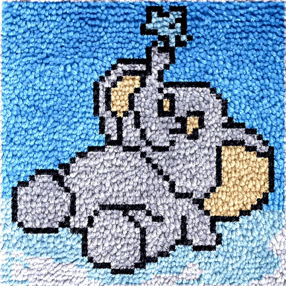 Yglnden Latch Hook Kits Rug Elephant Crochet Yarn Cushion Colour Pre-Printed Canvas Rug Needlework DIY Hook and Latch Kit Christmas Home Decoration 30x30cm/12 X12inch