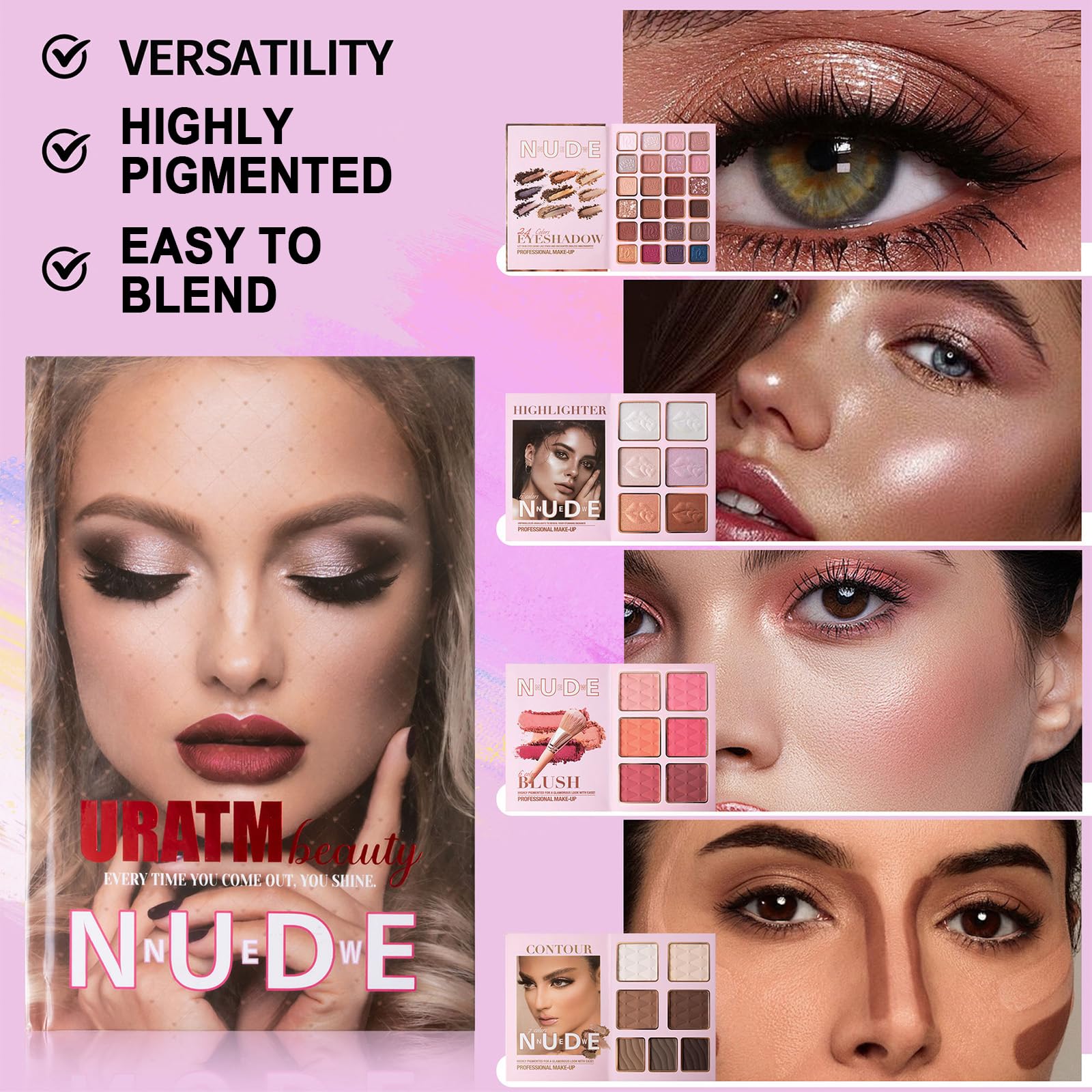 Kit Trucco Tutto in Uno Set Trucco Completo, Palette da 24 Ombretti, 6 Illuminanti, 6 Fard, 7 Contorni, Set Cosmetico Impermeabile a Lunga Durata e Facile da Applicare per un Look Perfetto