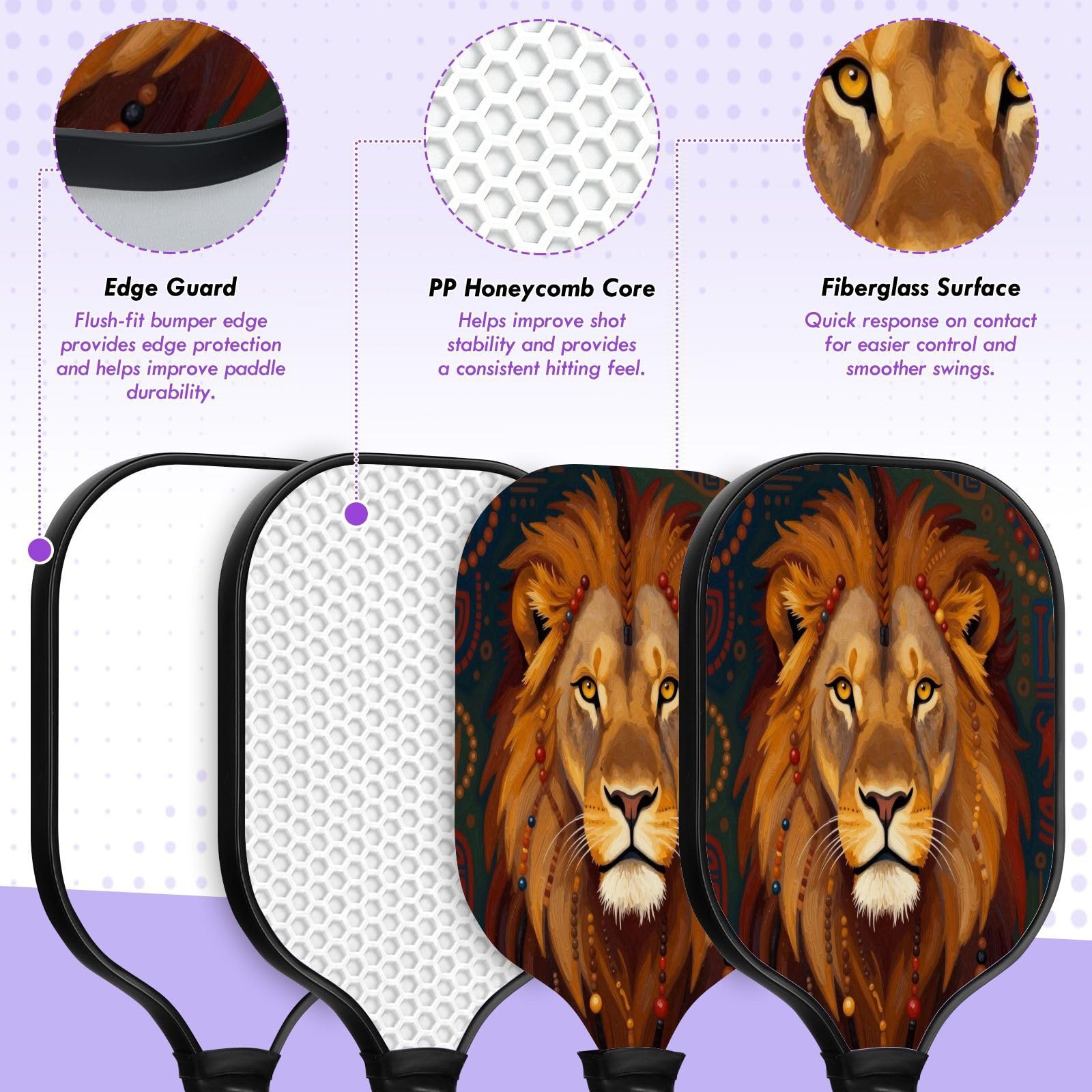 Leone con dreadlocks Stampa artistica a basse vibrazioni Carbon Pickleball