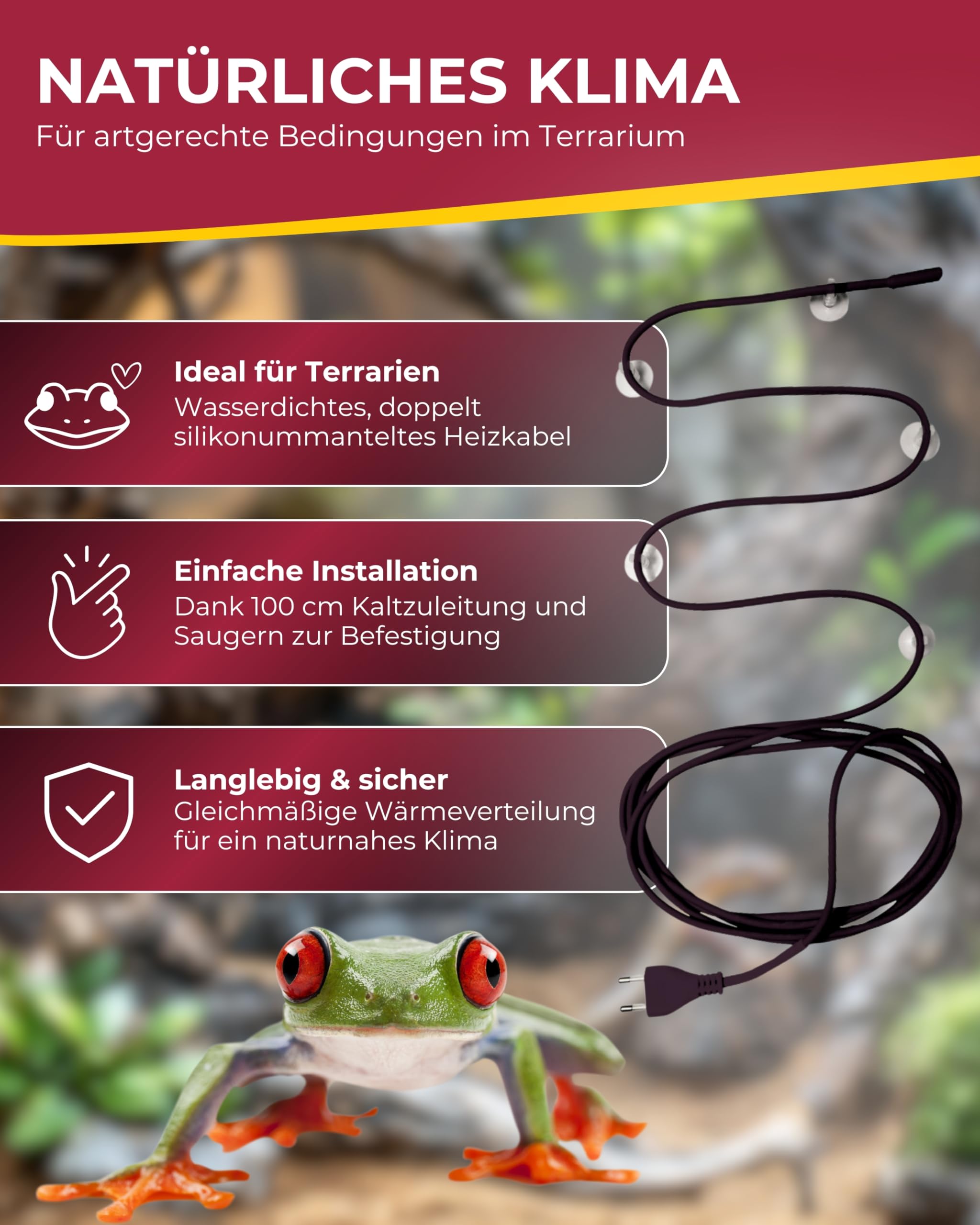 HOBBY Terraristik Terra-Thermo I Heizkabel für Terrarien I 3 m 15 Watt I Wärmekabel zur Temperaturregulierung I doppelt silikonummantelt und wasserdicht I Terrarienheizung für Reptilien und Amphibien
