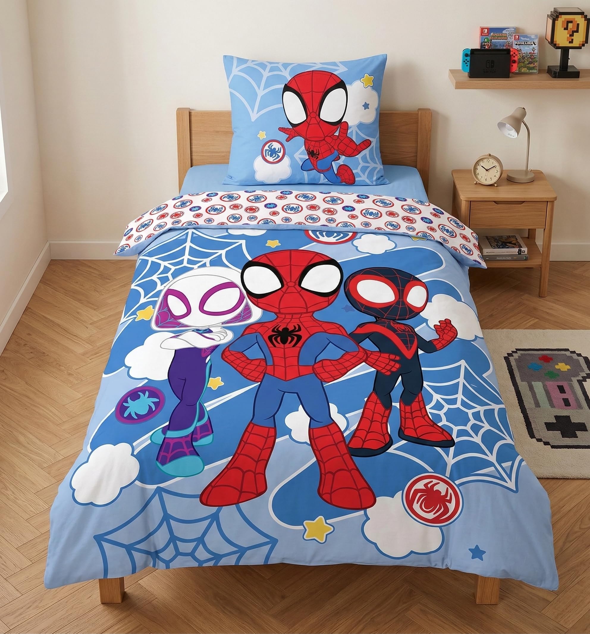 Spidey Spiderman Funda Nórdica Cama 90 140x200 + Funda Almohada | Ropa de cama reversible | Algodón natural transpirable Oeko-Tex | Marvel oficial | Niño | Regalo | Lavable a máquina