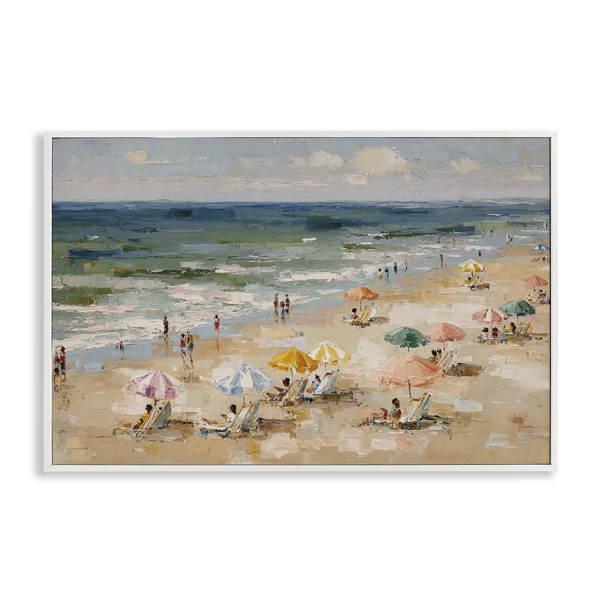 Stupell Industries Coastal White (Textured) 'Impressionist Summer Beach Day'| Framed Giclee Art