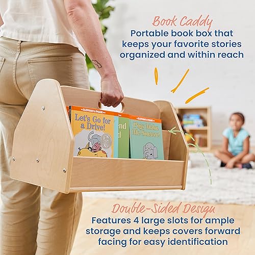 Miniatura 4 de ECR4Kids Organizador de libros de doble cara con temporizador de cuenta regresiva, biblioteca portátil, natural