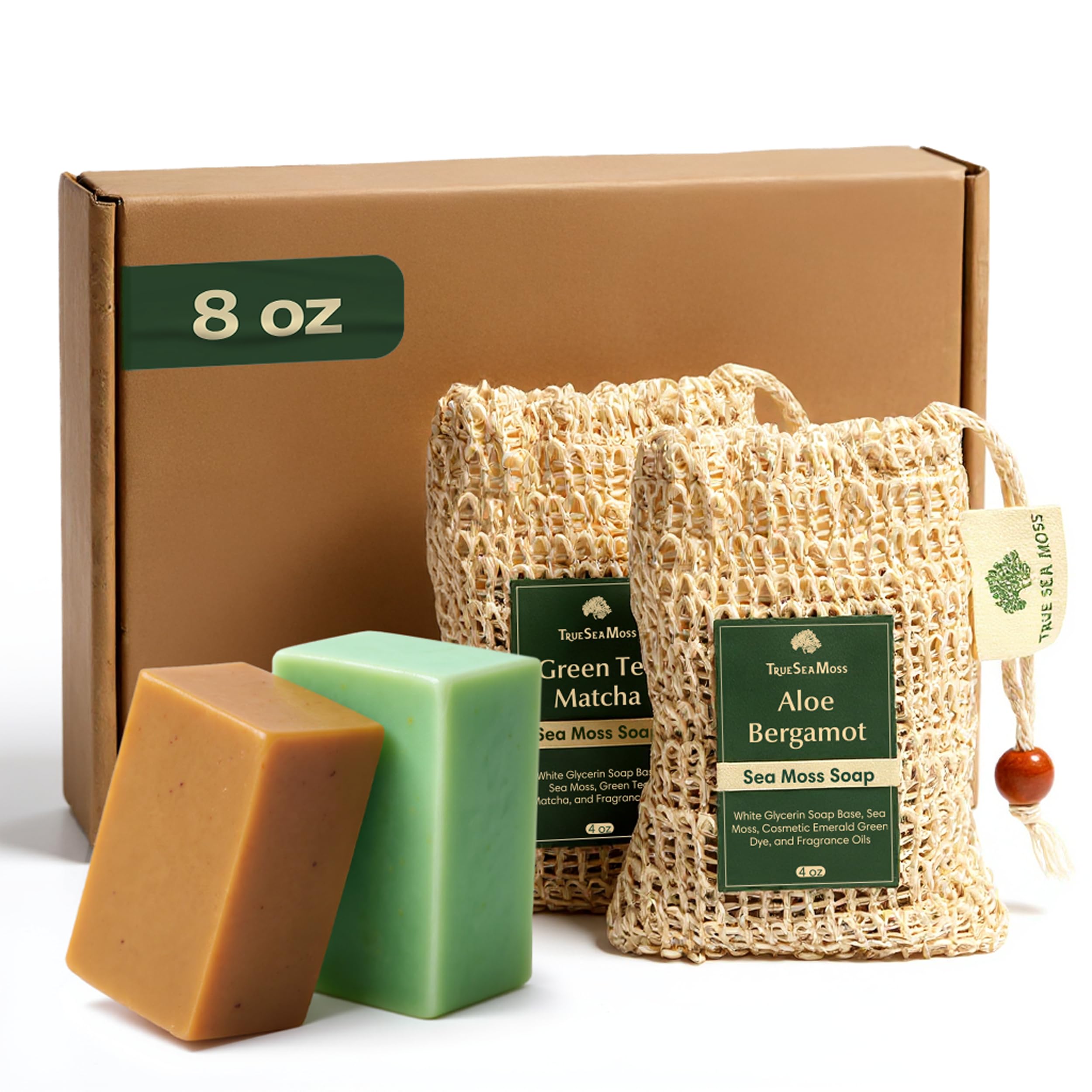 Sea Moss Soap Bar – Detoxifying Green Tea Matcha & Aloe Bergamot – All-Natural Handmade Soap for Sensitive Skin, Face & Body – Holiday Gift or Christmas Stocking Stuffer for Men & Women