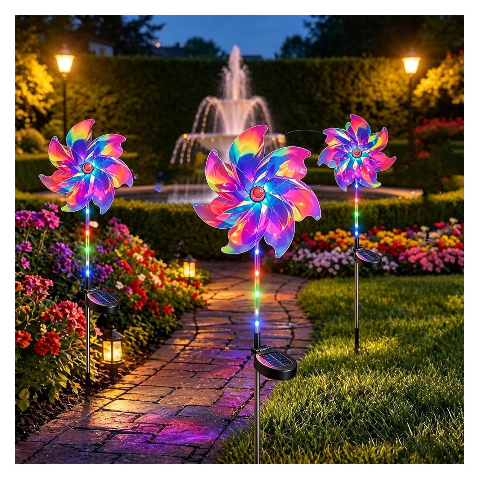 Magical Holographic Rainbow Solar Pinwheel Lights,with Color Changing LED Glow, Waterproof Solar Windmill Garden Lights Kinetic Wind Spinner Stake,Outdoor Yard Decor(8pcs)