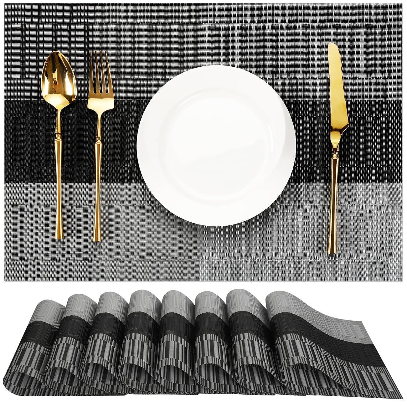 Chitomars Placemats Set of 8, Vinyl Woven Heat-Resistant Place Mats