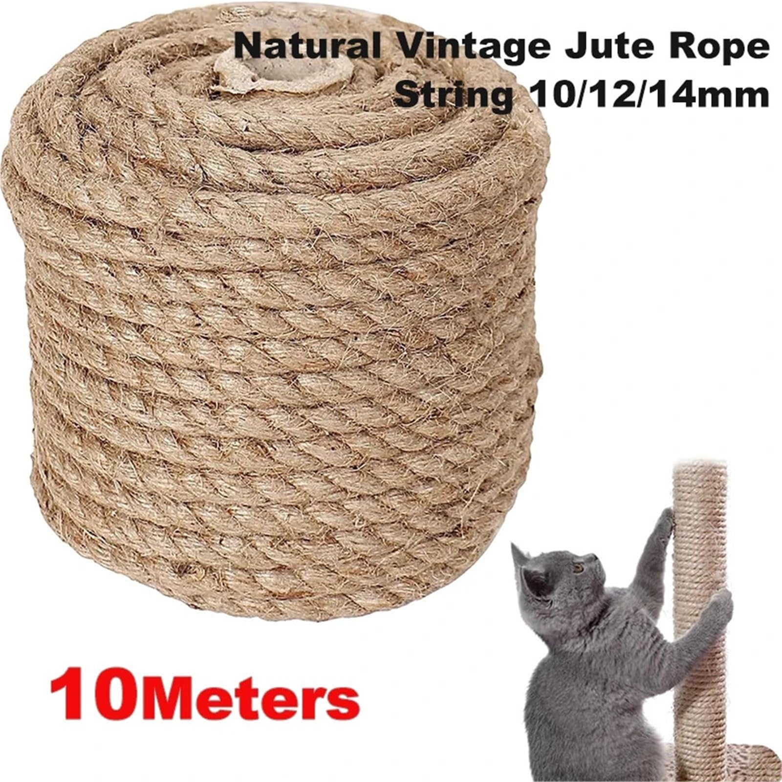 Corde en Jute Naturelle, Ficelle De Jute Paquet 10-14mm 10 Mètres(14mm 10meters)