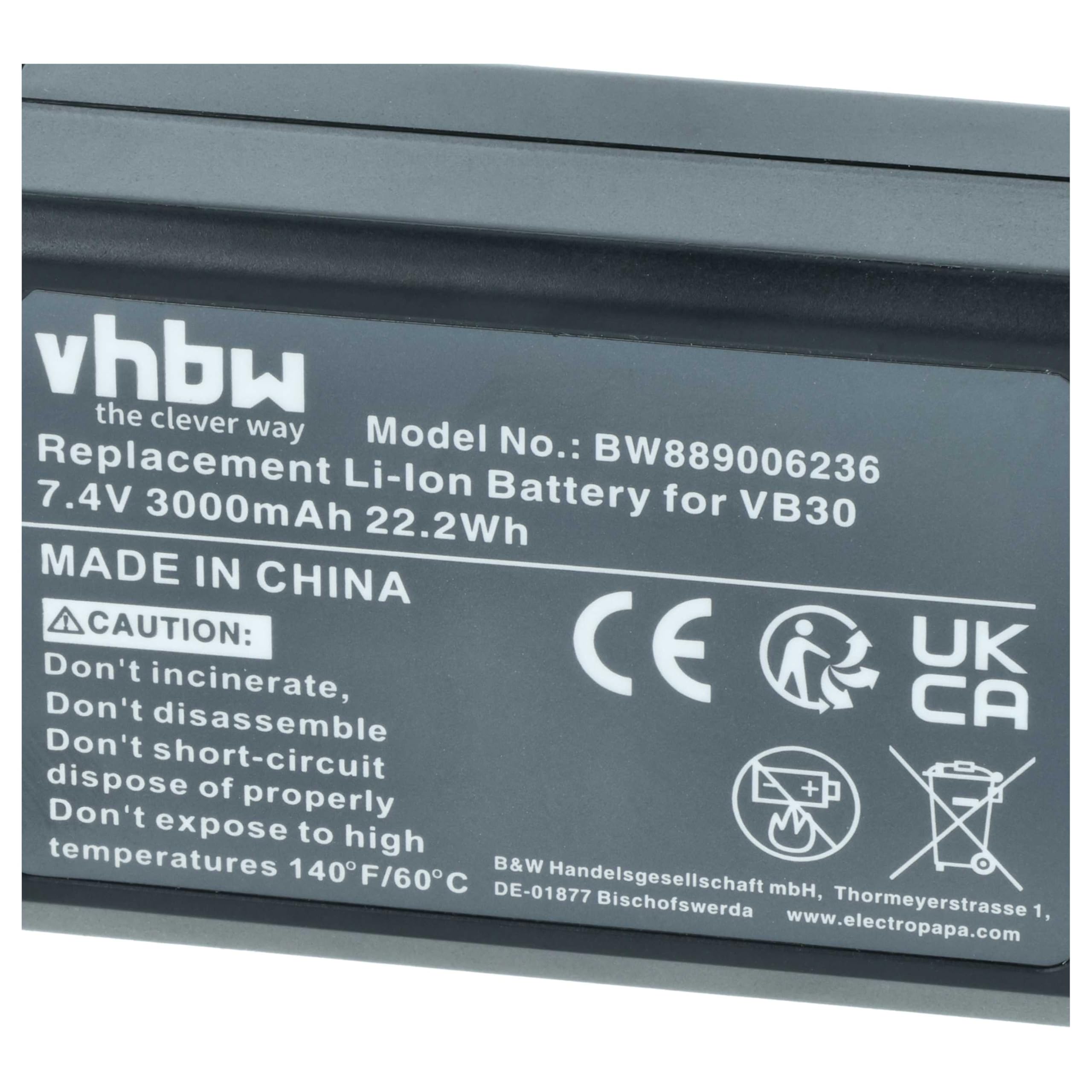 vhbw 2 x bateria kompatybilna z Godox V1, Ring 72, V1 Pro, AD100 Pro, MF-R76, V100 lampa błyskowa do aparatu (3000 mAh, 7,4 V, litowo-jonowa)