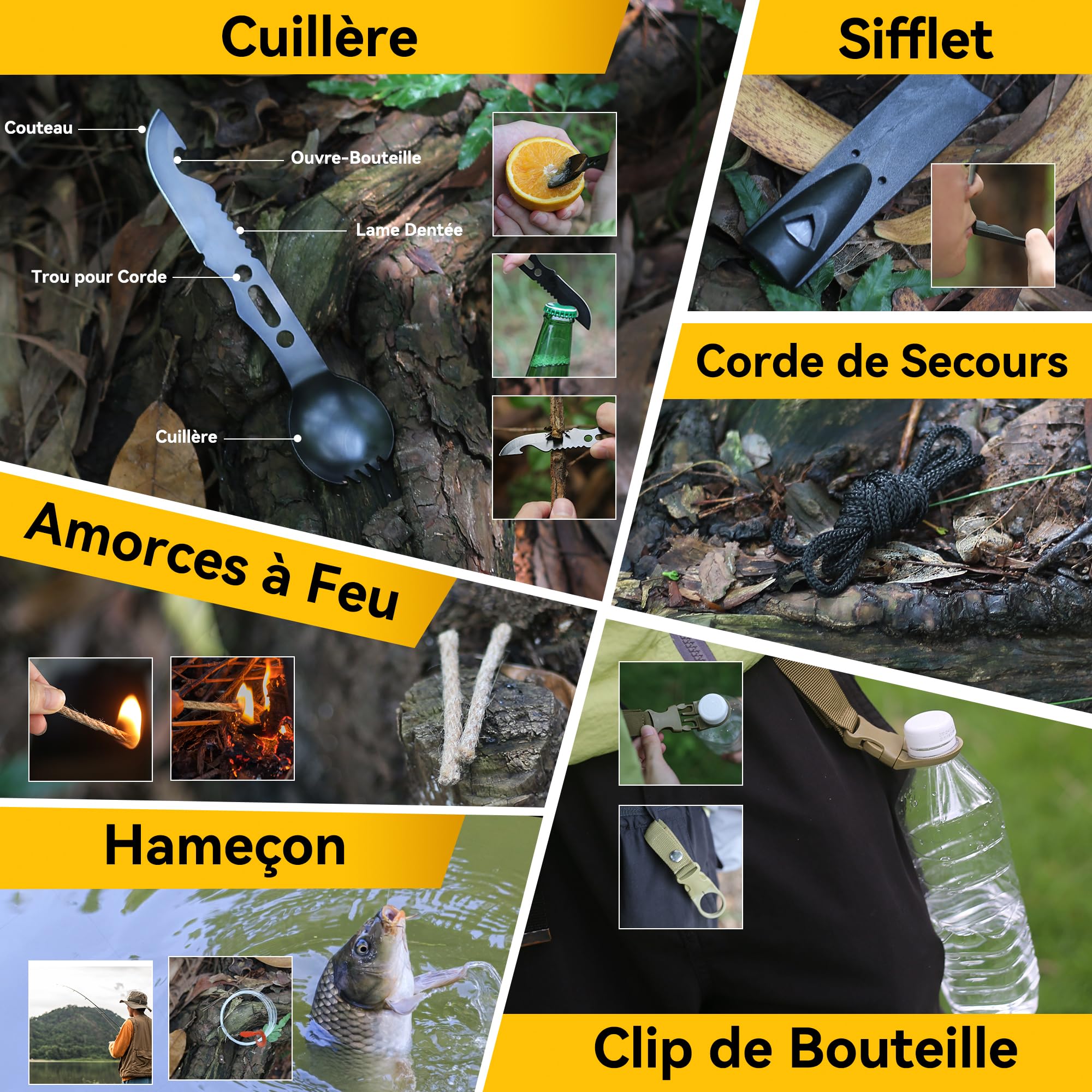 Trousse de Survie Trousse de Survie Polyvalente Trousse de Premiers Soins à l'extérieur pour Les Sports de Plein Air, Le Camping, l'alpinisme, la Pierre de Feu