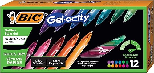 BIC Gel-Ocity Quick Dry Gel Pens, Medium Point Retractable Gel Pen (0.7mm), Assorted Colors, 12-Count- Pack of 18