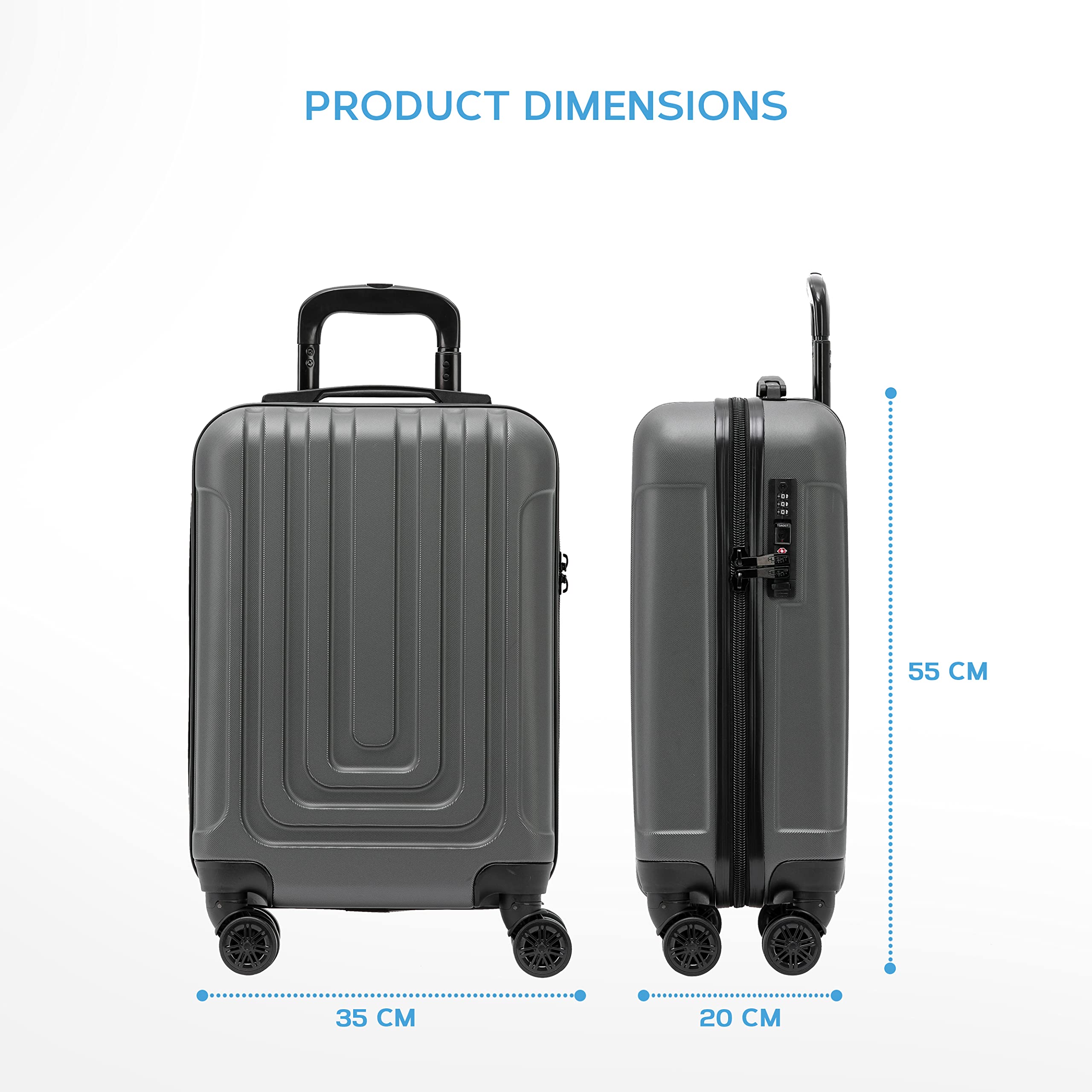 Flight Knight Premium Set of 2 Lightweight Cabin Suitcase - 8 Spinner Wheels - Built-in TSA Lock & USB Port - Luggage Approved for Over 100 Airlines Including easyJet, Ryanair & Jet2-55x35x20cm